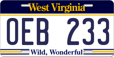 WV license plate OEB233