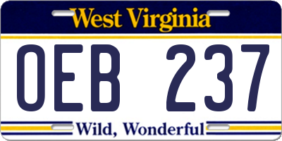 WV license plate OEB237