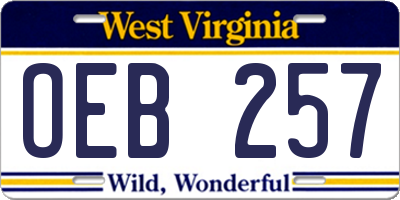 WV license plate OEB257