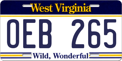 WV license plate OEB265