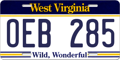 WV license plate OEB285