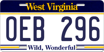 WV license plate OEB296
