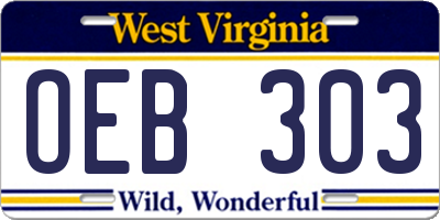 WV license plate OEB303