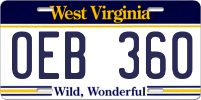 WV license plate OEB360