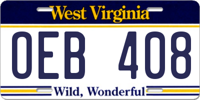 WV license plate OEB408