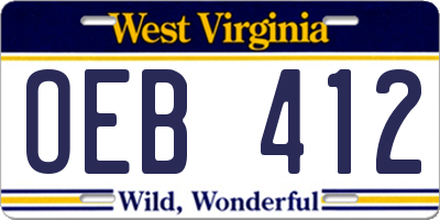 WV license plate OEB412