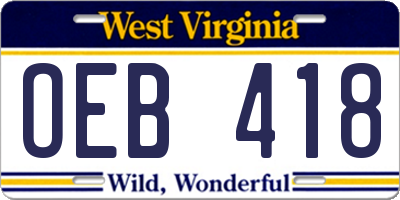 WV license plate OEB418