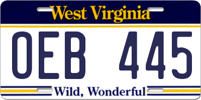 WV license plate OEB445