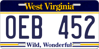 WV license plate OEB452