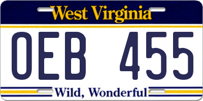 WV license plate OEB455