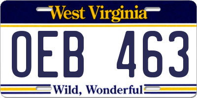 WV license plate OEB463