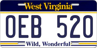 WV license plate OEB520