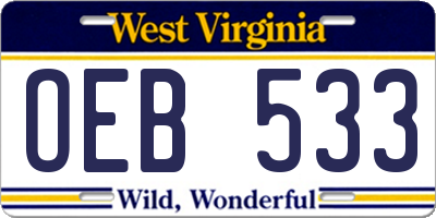 WV license plate OEB533