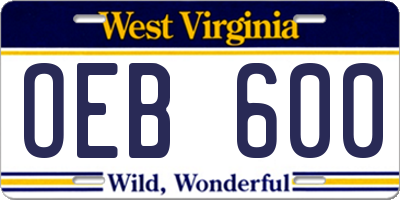 WV license plate OEB600