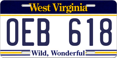 WV license plate OEB618