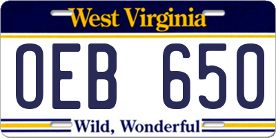 WV license plate OEB650