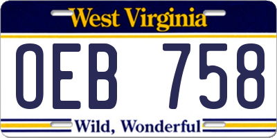 WV license plate OEB758