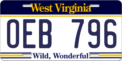 WV license plate OEB796