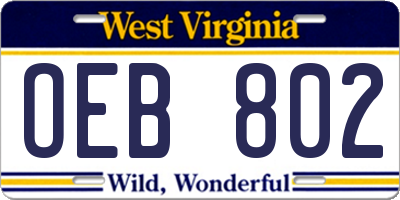 WV license plate OEB802