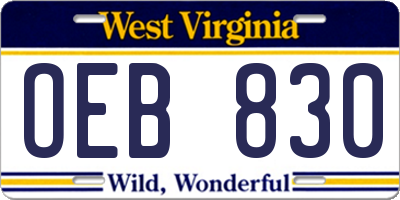 WV license plate OEB830