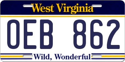 WV license plate OEB862