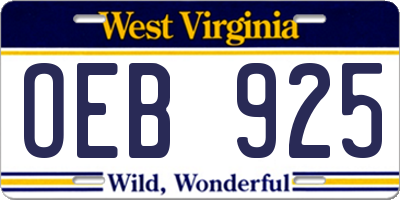 WV license plate OEB925