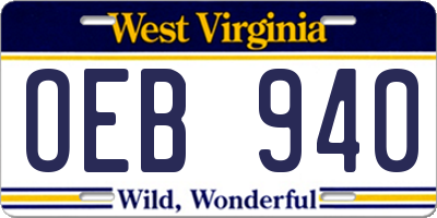 WV license plate OEB940