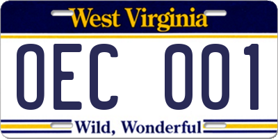 WV license plate OEC001