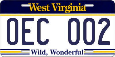 WV license plate OEC002