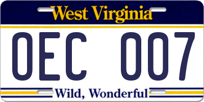 WV license plate OEC007