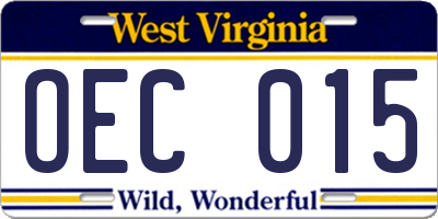 WV license plate OEC015