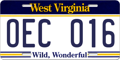 WV license plate OEC016