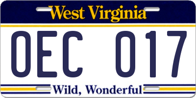 WV license plate OEC017