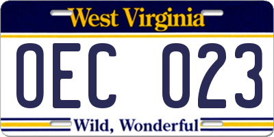 WV license plate OEC023
