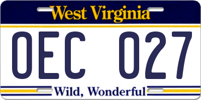 WV license plate OEC027