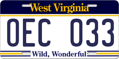 WV license plate OEC033
