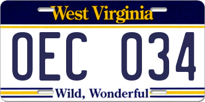 WV license plate OEC034