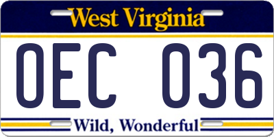 WV license plate OEC036