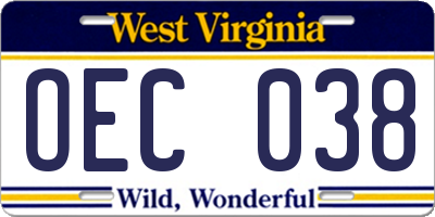WV license plate OEC038