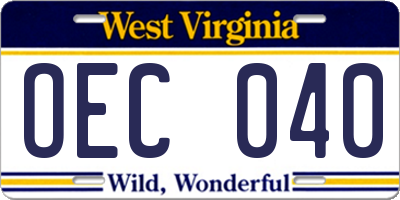 WV license plate OEC040