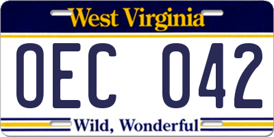 WV license plate OEC042