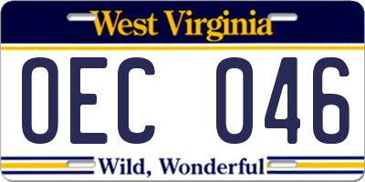 WV license plate OEC046