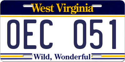 WV license plate OEC051