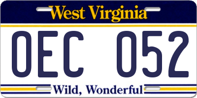 WV license plate OEC052