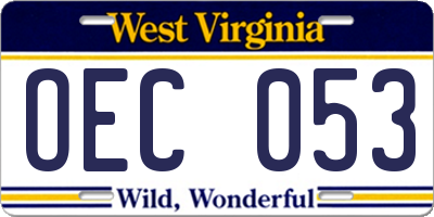 WV license plate OEC053