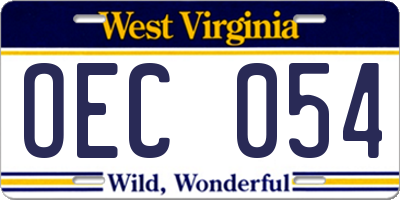 WV license plate OEC054