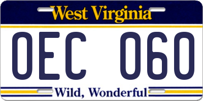WV license plate OEC060