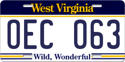 WV license plate OEC063