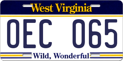 WV license plate OEC065