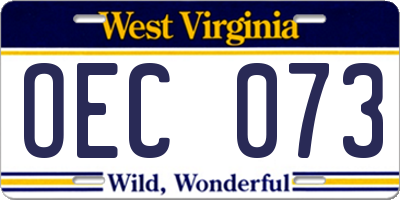 WV license plate OEC073
